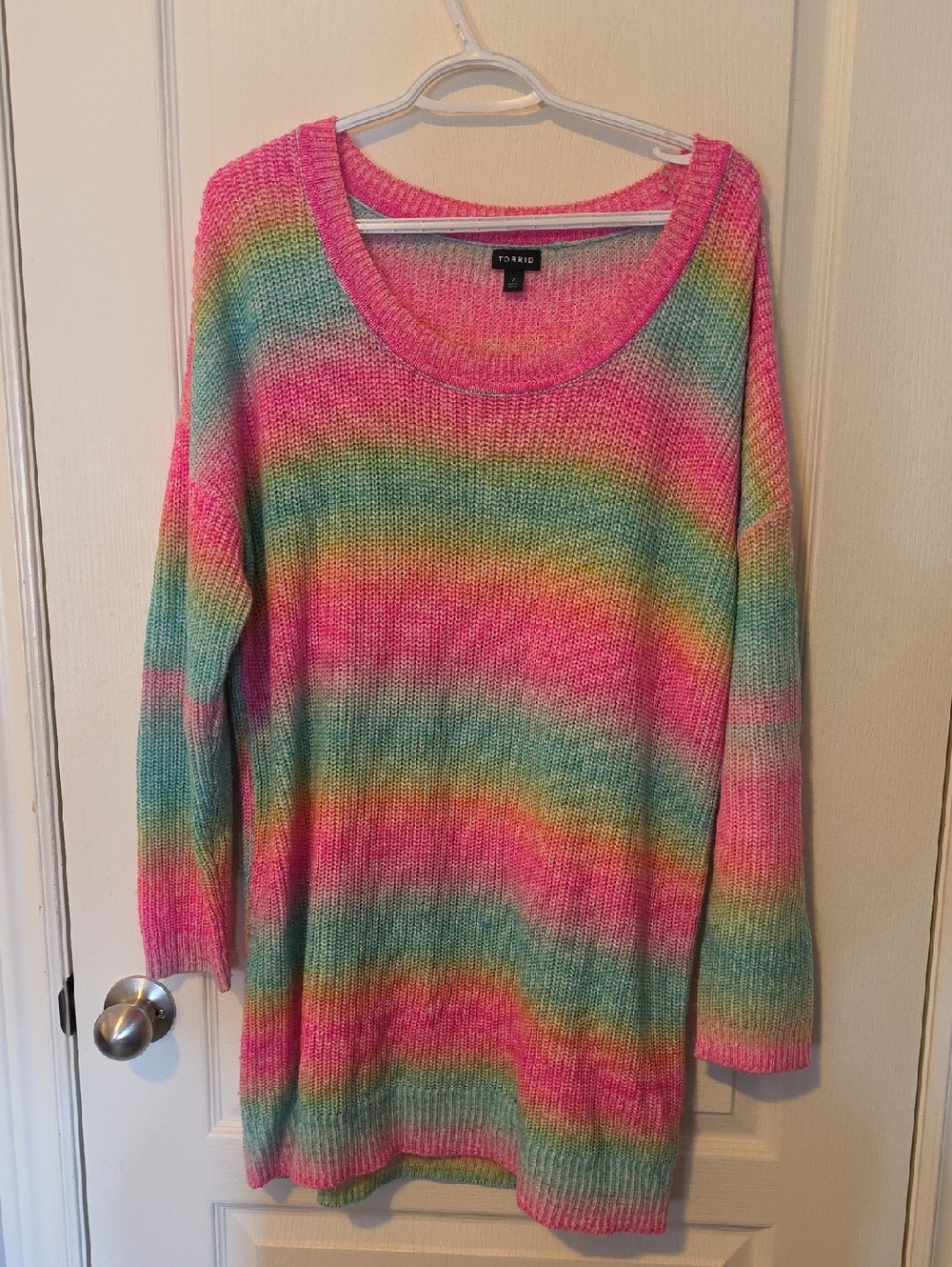 torrid Pink, Aqua & Yellow Striped Scoop Neck Sweater